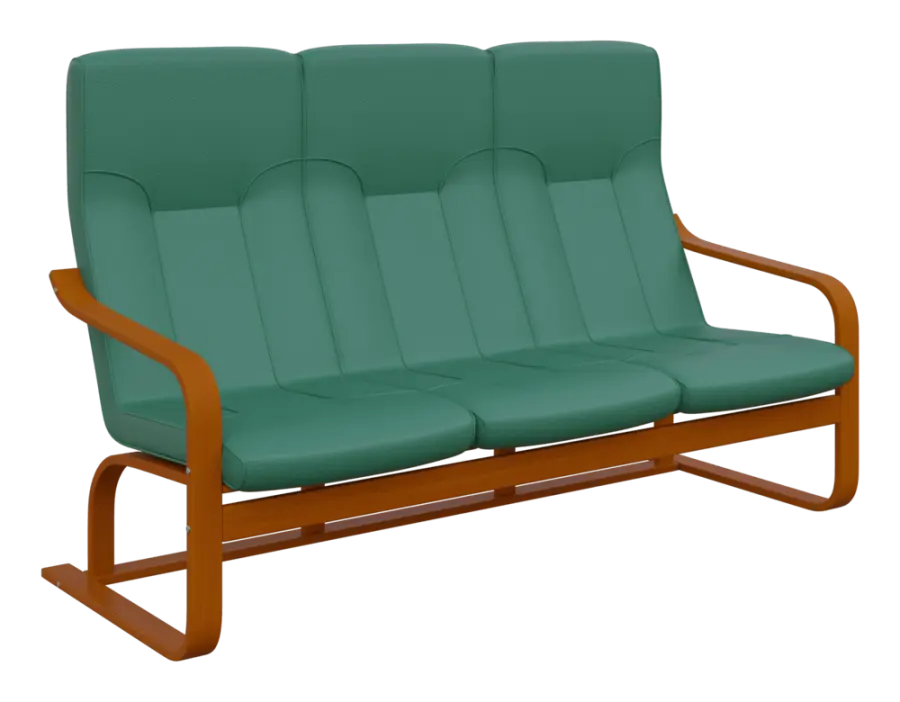 BO - 3 trojkřeslo, dřevěná kostra, moření třešeň, koženka OTO T 4, tyrkysová